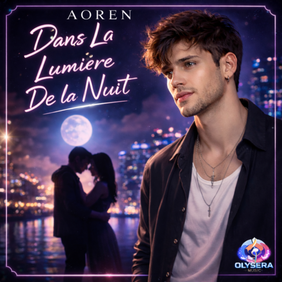 Pochette officielle du single Dans la lumière de la nuit d'Aoren produite par Olysera Music.