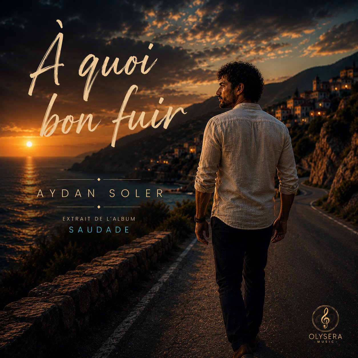 Pochette officielle de la chanson À quoi bon fuir d'Aydan Soler issue de l'album Saudade et produite par Olysera Music.