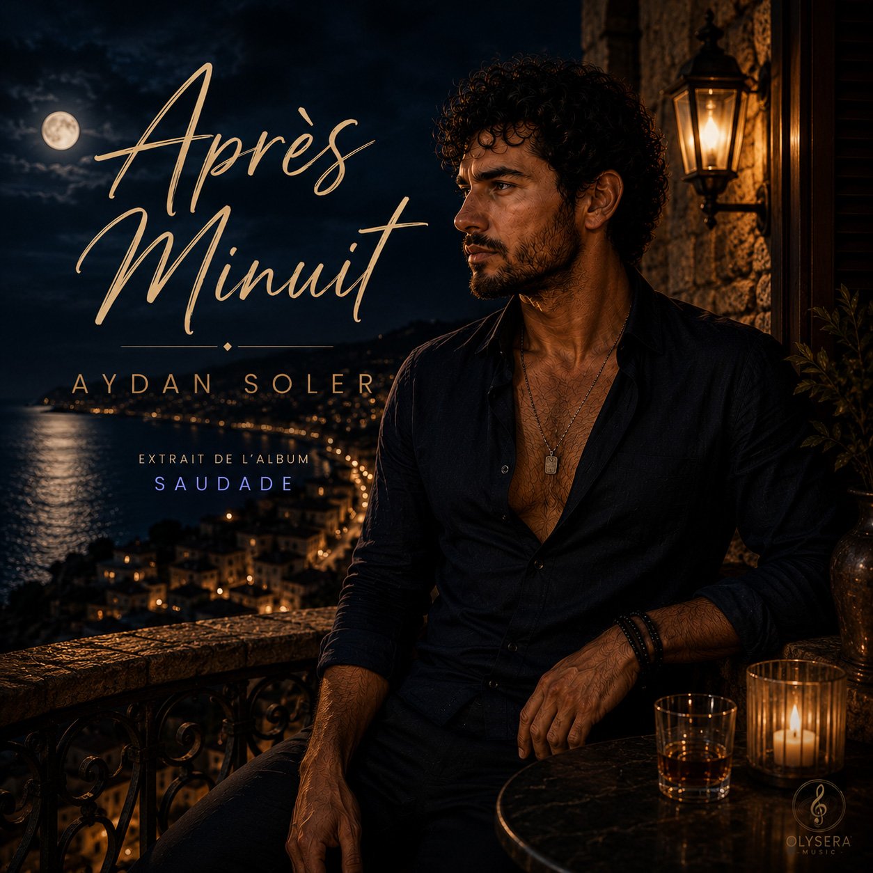 Pochette officielle de la chanson Après Minuit d'Aydan Soler issue de l'album Saudade et produite par Olysera Music.