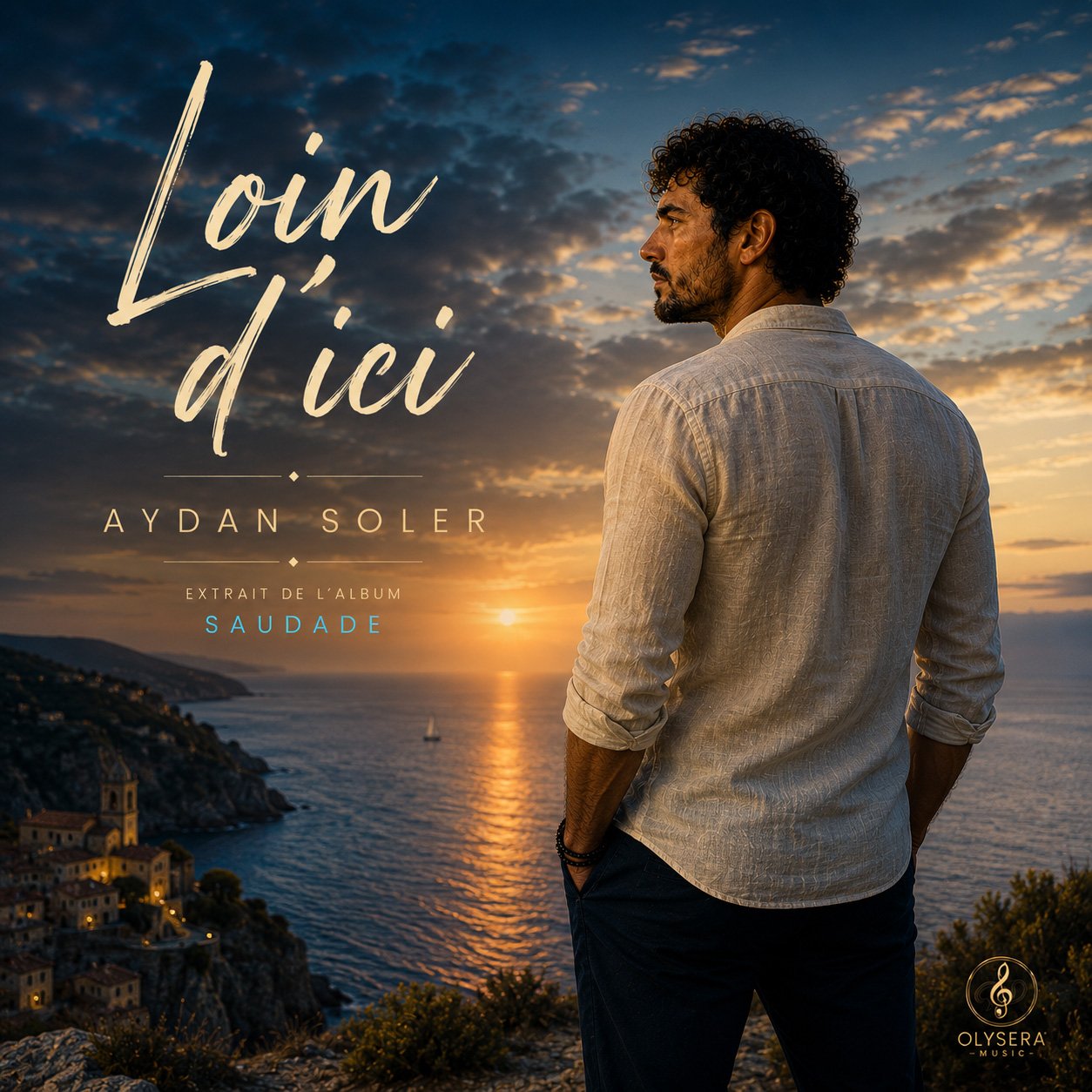 Pochette officielle de la chanson Loin d'ici d'Aydan Soler issue de l'album Saudade et produite par Olysera Music.