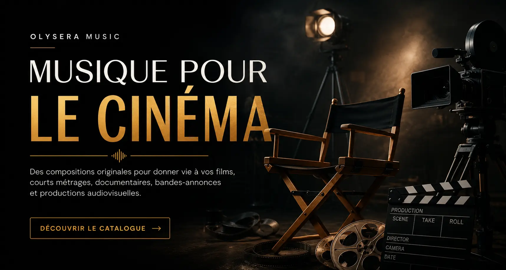 Musique pour le cinéma | Music Licensing | Olysera Music Bannière Music Licensing Olysera Music présentant des musiques originales pour le cinéma, les longs métrages, les courts métrages, les documentaires et les productions audiovisuelles.