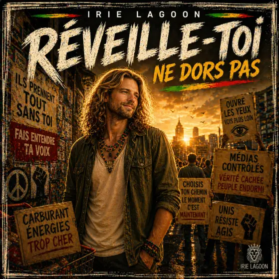 Pochette officielle du single Réveille-toi d'IRIE LAGOON produite par Olysera Music.