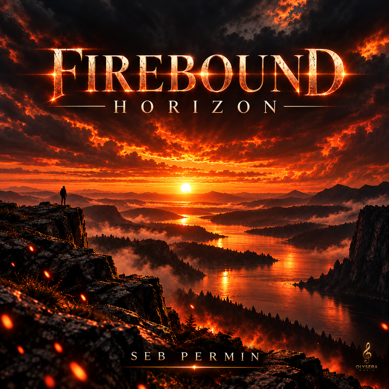 Firebound Horizon – SEB PERMIN | Olysera Music Pochette de Firebound Horizon, titre rock instrumental cinématique de SEB PERMIN, Olysera Music